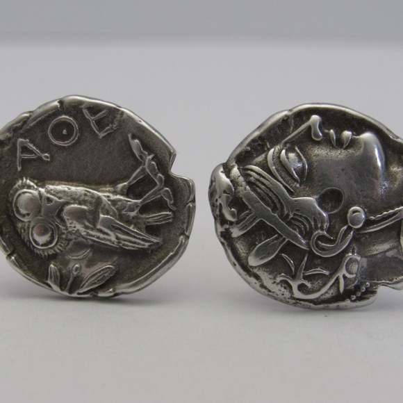 SOLD - Vintage 925 Greek Athena's Owl Cuff Links - Picture 8 of 8